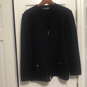 Black St. John gold zippered sweater jacket
